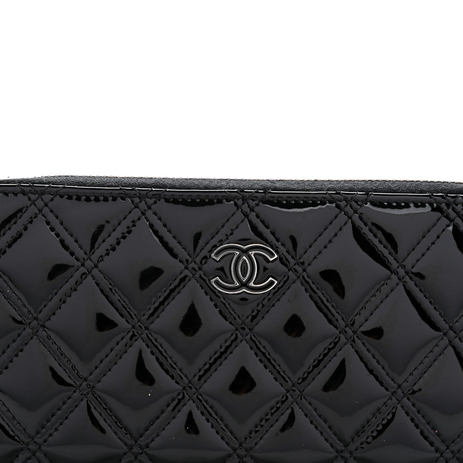 Chanel Patent Quilted Double Stitched Zip Around Wallet Black 9 of 12