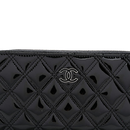 Chanel Patent Quilted Double Stitched Zip Around Wallet Black 9 of 12
