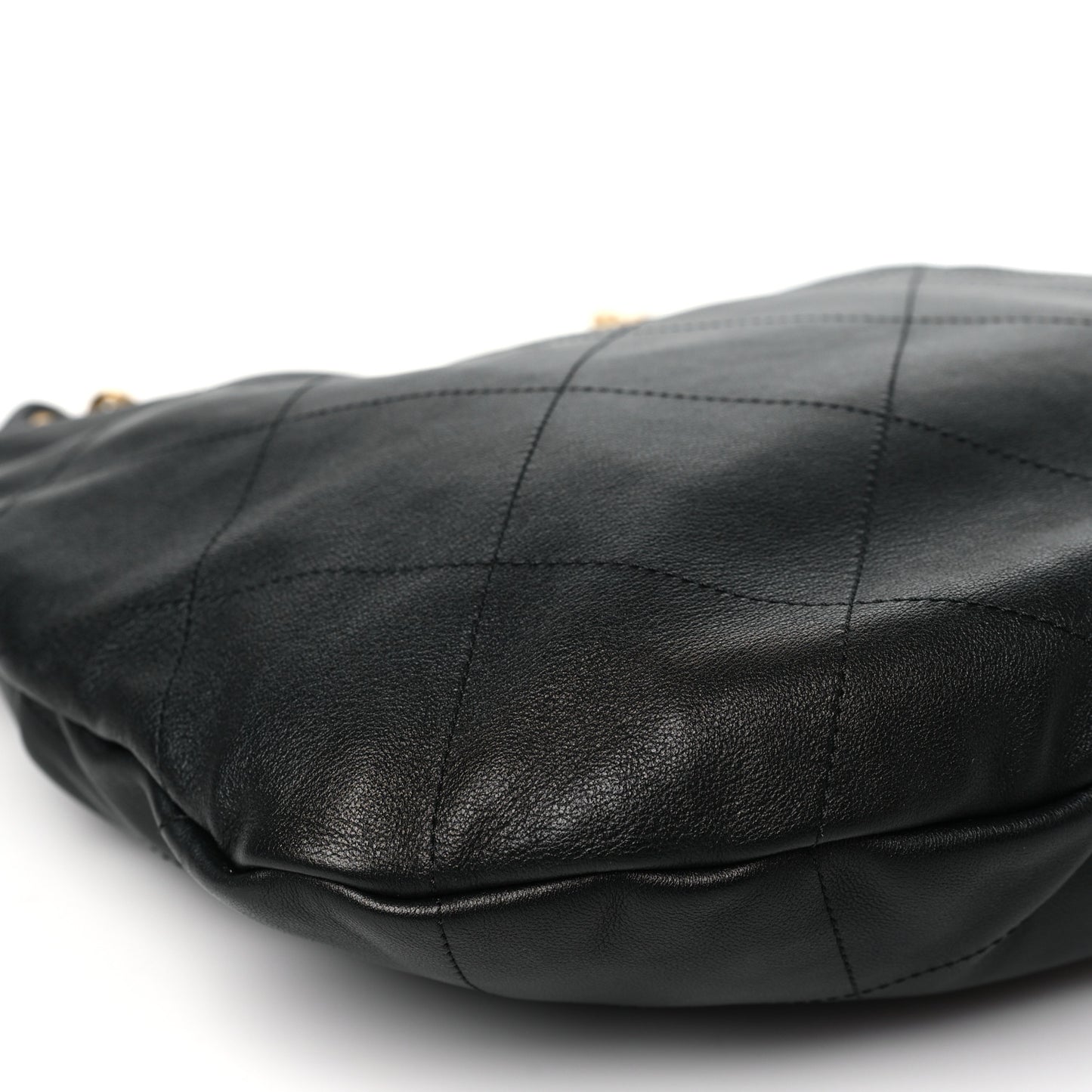 Calfskin Stitched Curved Chain Hobo Black