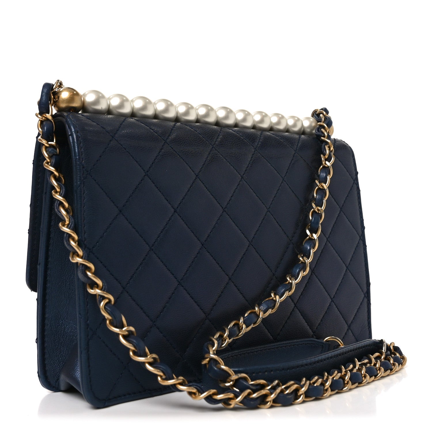 Chanel Iridescent Lambskin Quilted Small Chic Pearls Flap Blue 3 of 10