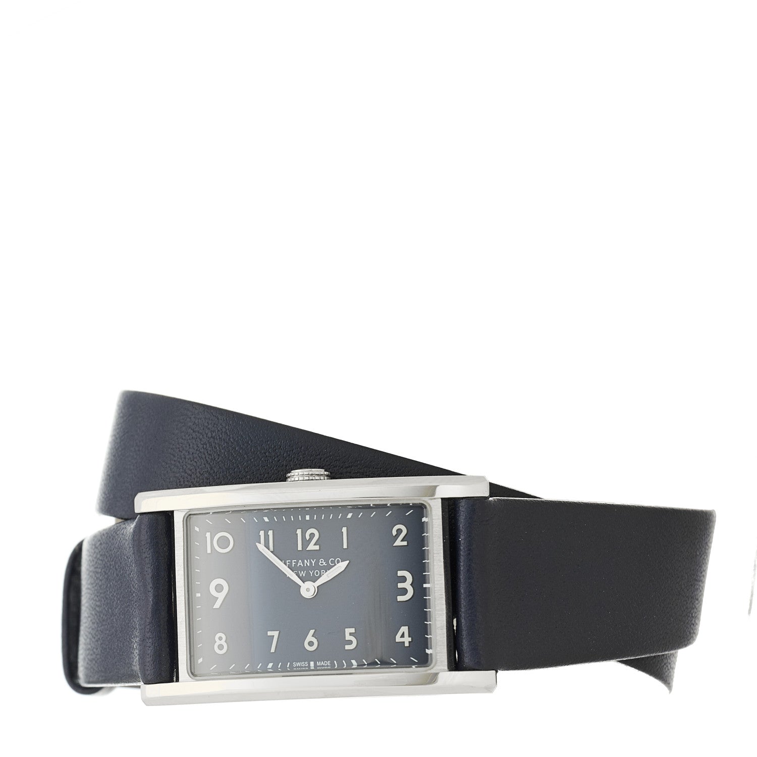 Tiffany Stainless Steel Calfskin 22mm East West Quartz Watch Blue 2 of 4