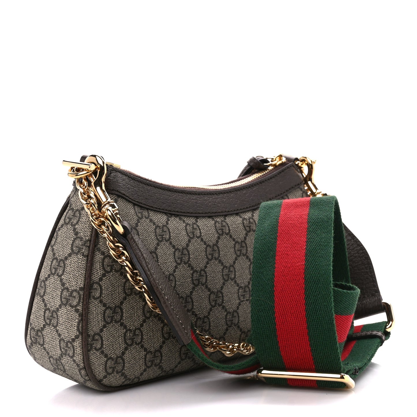 GG Supreme Monogram Textured Dollar Calfskin Web Small Ophidia GG Handbag Beige Ebony New Acero