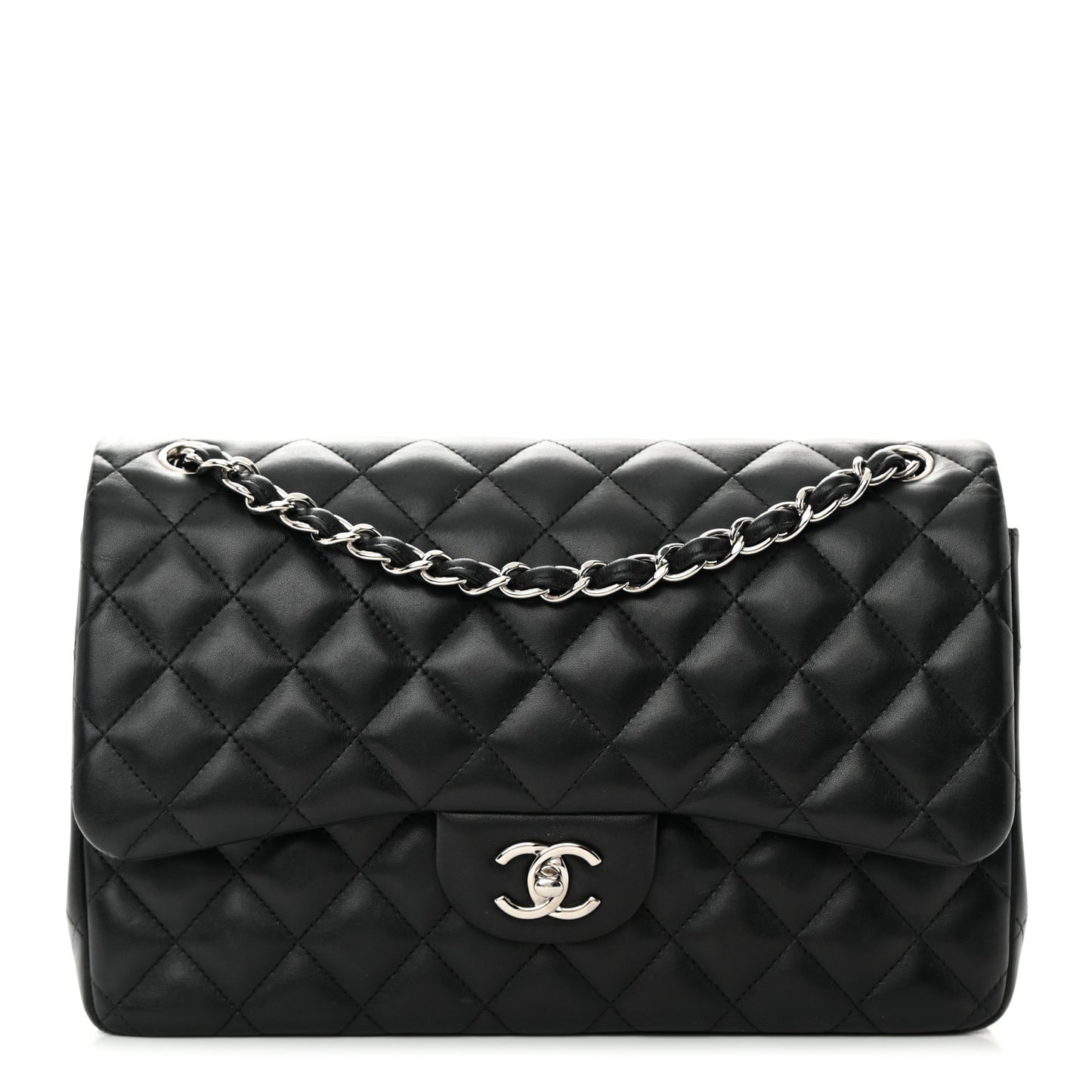 Lambskin Quilted Jumbo Double Flap Black
