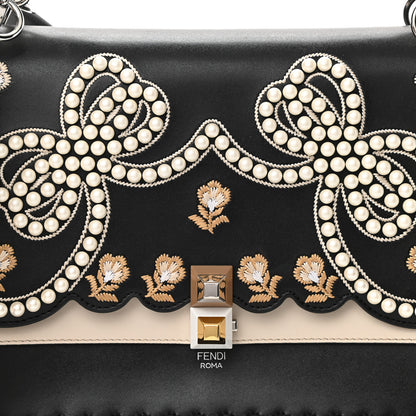 Fendi Vitello Liberty Pearl Bi-Color Flowers and Bows Scalloped Studded Kan I Shoulder Bag Black Camelia 8 of 10
