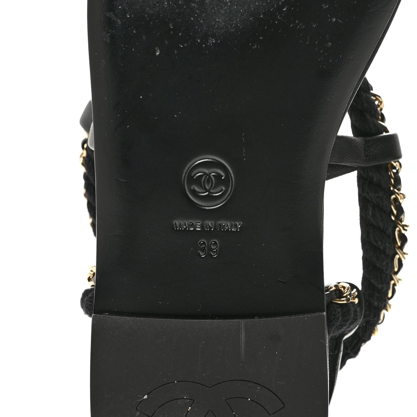 Cord Lambskin CC Chain Sandals 39 Black