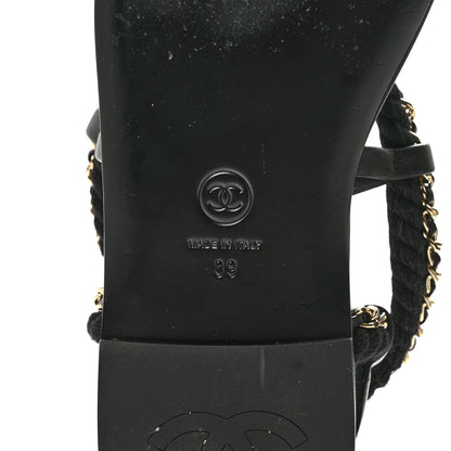 Chanel Cord Lambskin CC Chain Sandals 39 Black 8 of 9