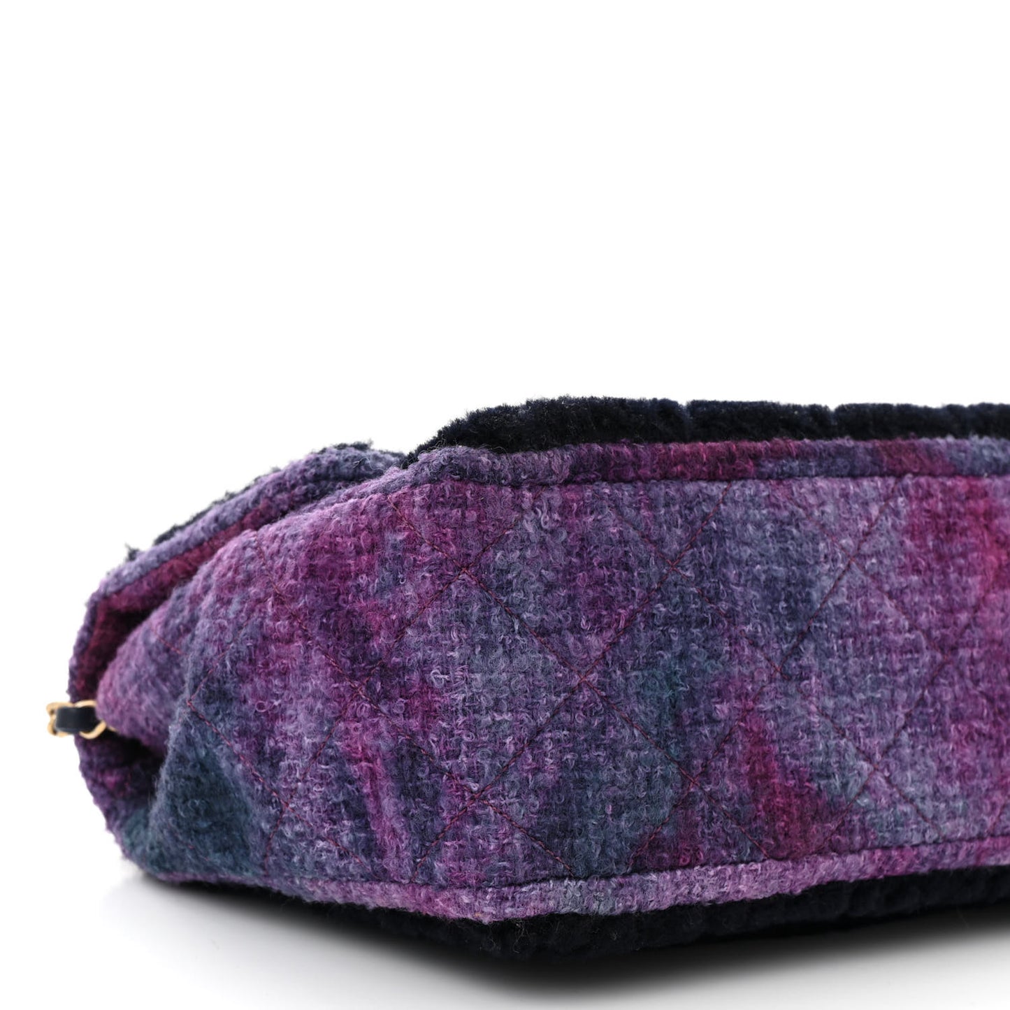 Shearling Tweed Jumbo Single Flap Navy Purple