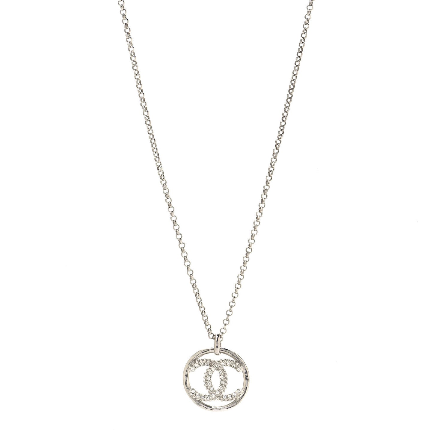 Crystal CC Medallion Pendant Necklace Silver
