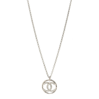 Chanel Crystal CC Medallion Pendant Necklace Silver 1 of 4