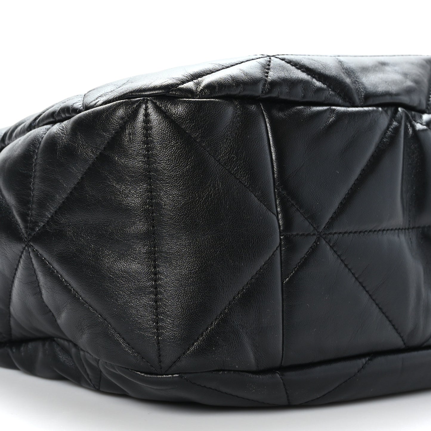 Nappa Triangle Stitched Patchwork Large Zippered Hobo Bag Black