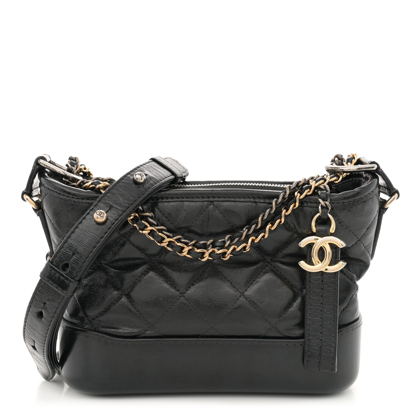 Aged Calfskin Quilted Small Gabrielle Hobo Black