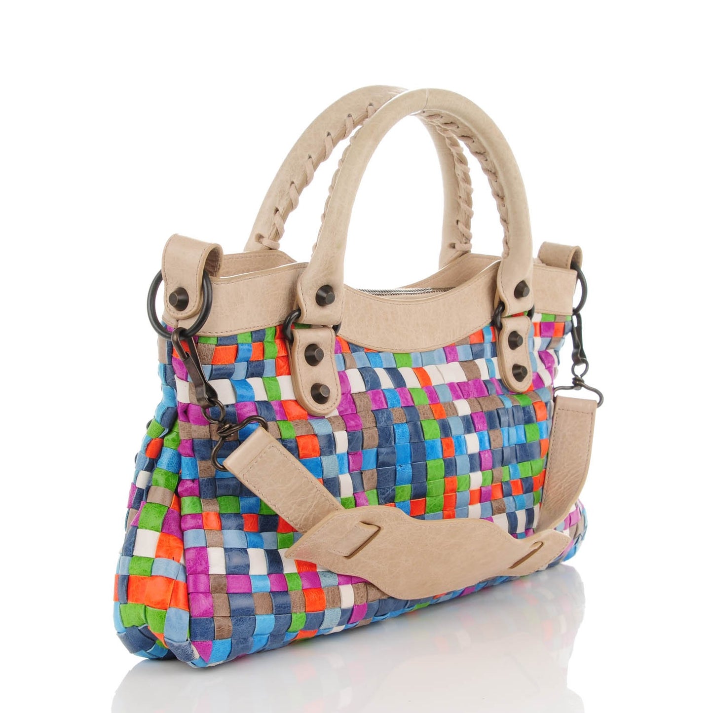 Agneau Lattice Woven Classic Hardware First Multicolor Praline