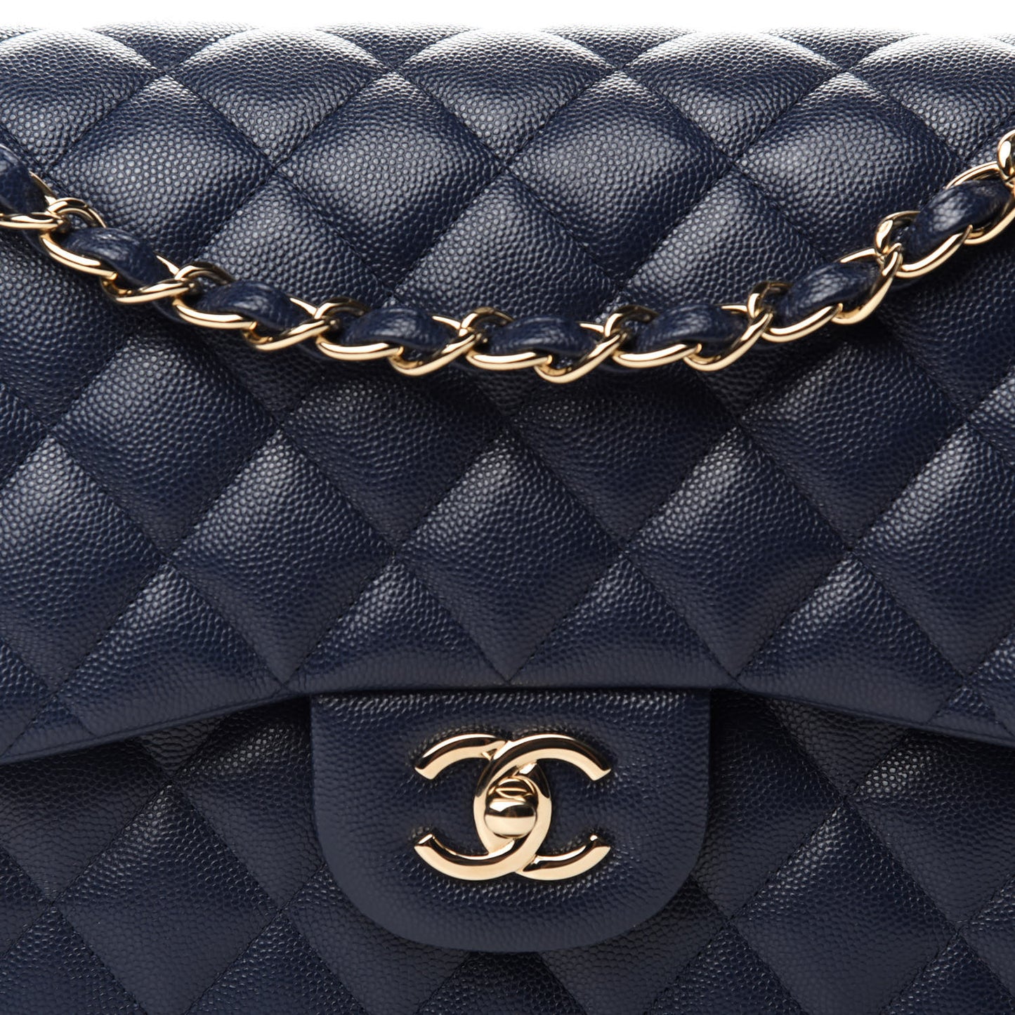 Caviar Quilted Jumbo Double Flap Navy Blue