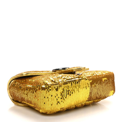 Gucci Sequin Matelasse Diagonal Mini GG Marmont Shoulder Bag Gold 4 of 10