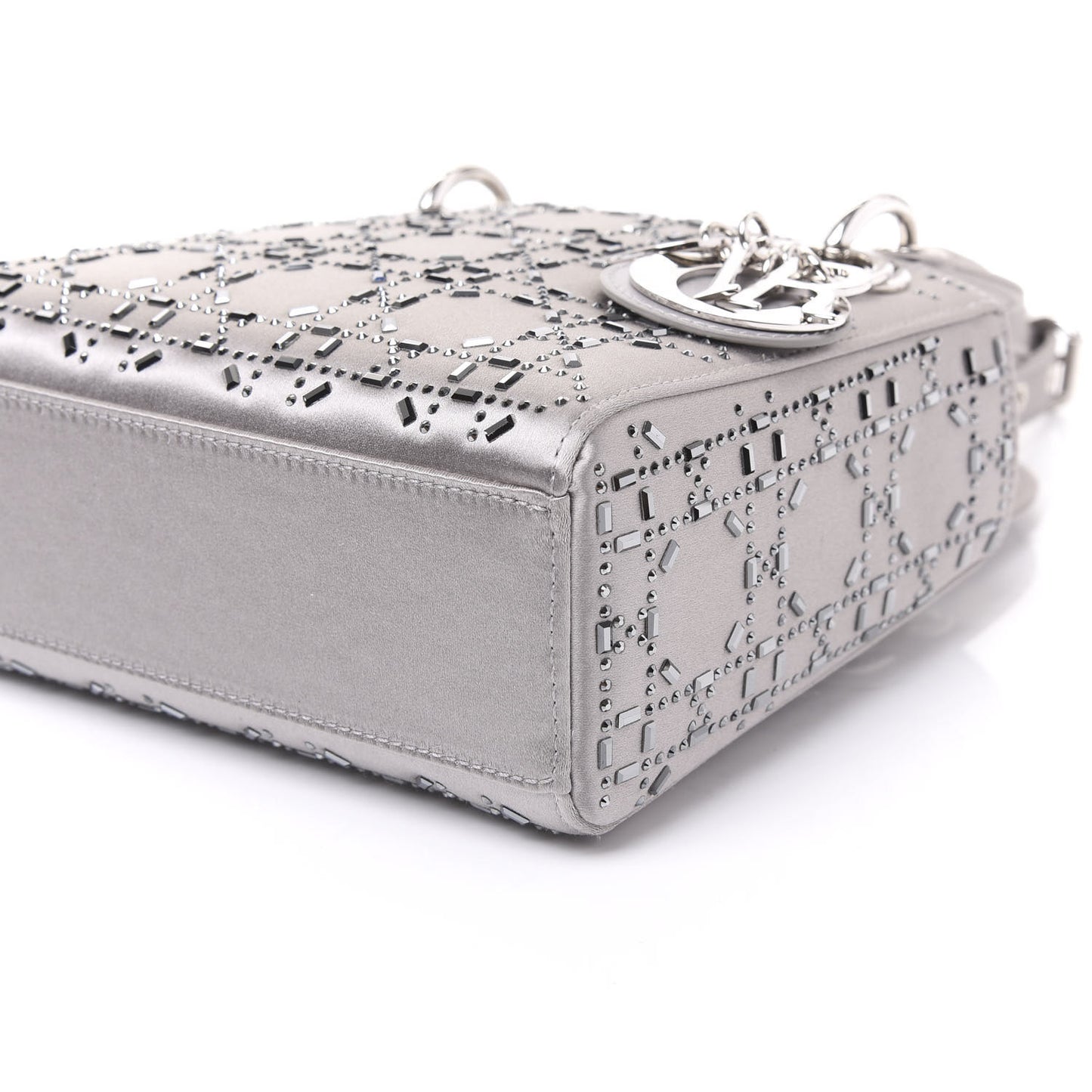 Satin Crystal Cannage Mini Lady Dior Gray