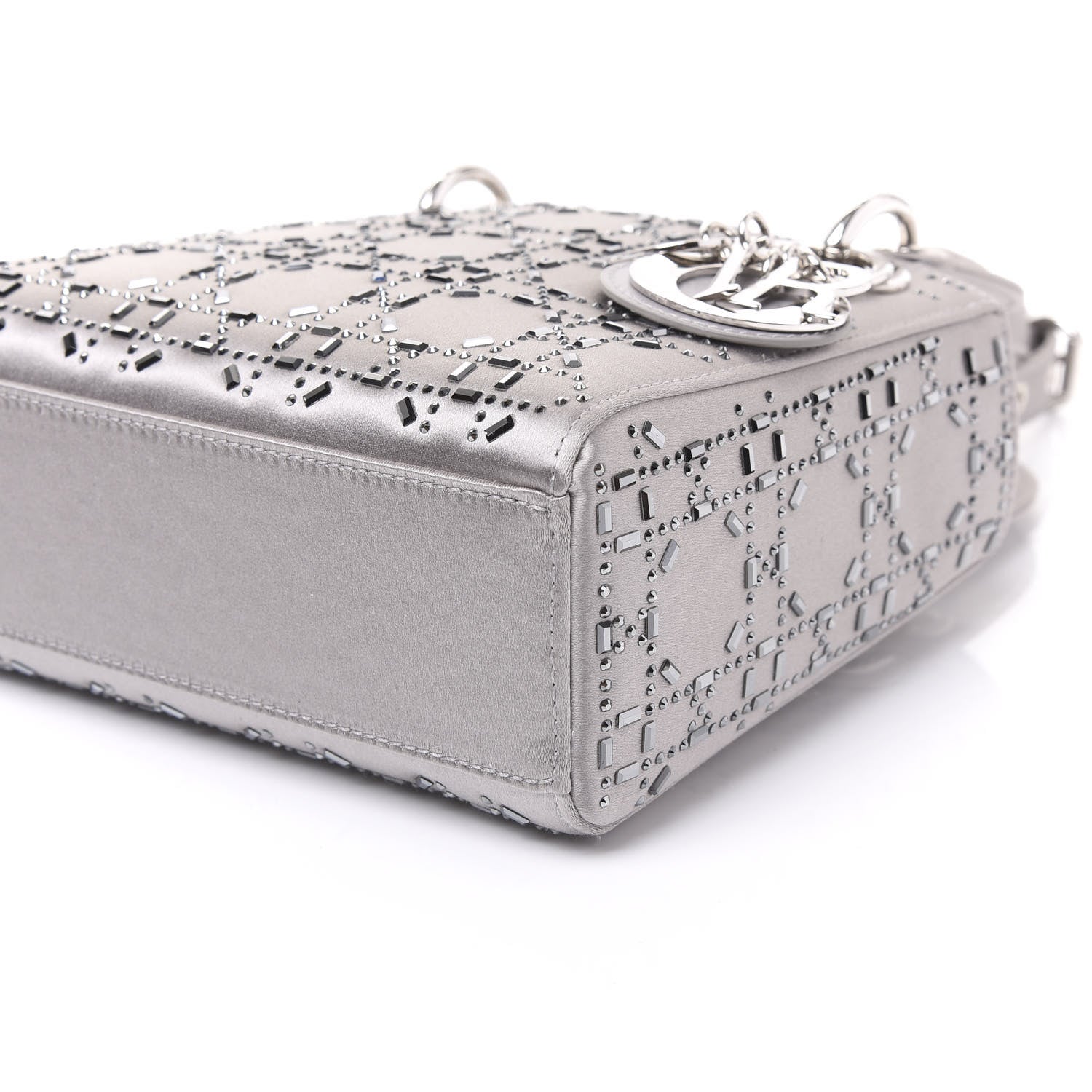 Christian Dior Satin Crystal Cannage Mini Lady Dior Gray 6 of 9