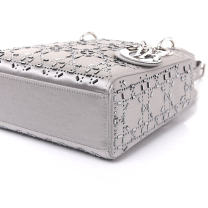 Christian Dior Satin Crystal Cannage Mini Lady Dior Gray 6 of 9