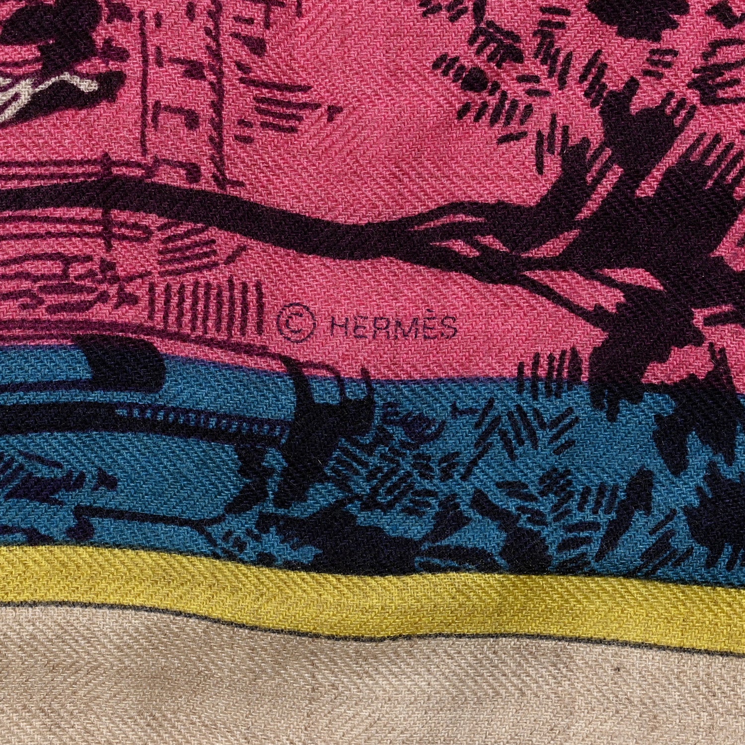 Hermes Cashmere Silk A L'Ombre des Boulevards Shawl 140 Naturel Rose Orange 5 of 6