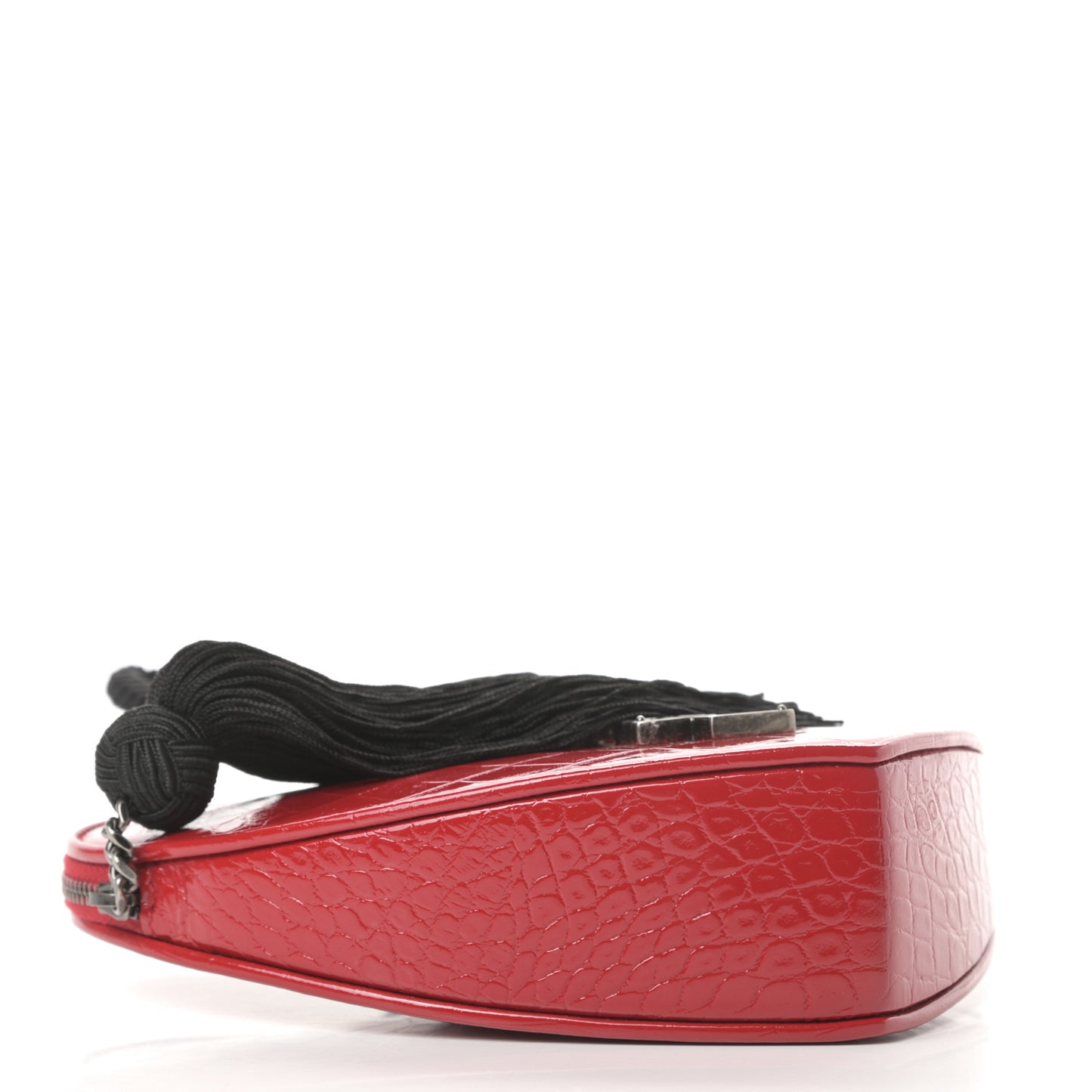 Patent Crocodile Embossed Sac Coeur Heart Shaped Clutch Red