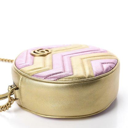 Gucci Metallic Calfskin Matelasse Mini GG Marmont Round Shoulder Bag Gold Pink 4 of 10