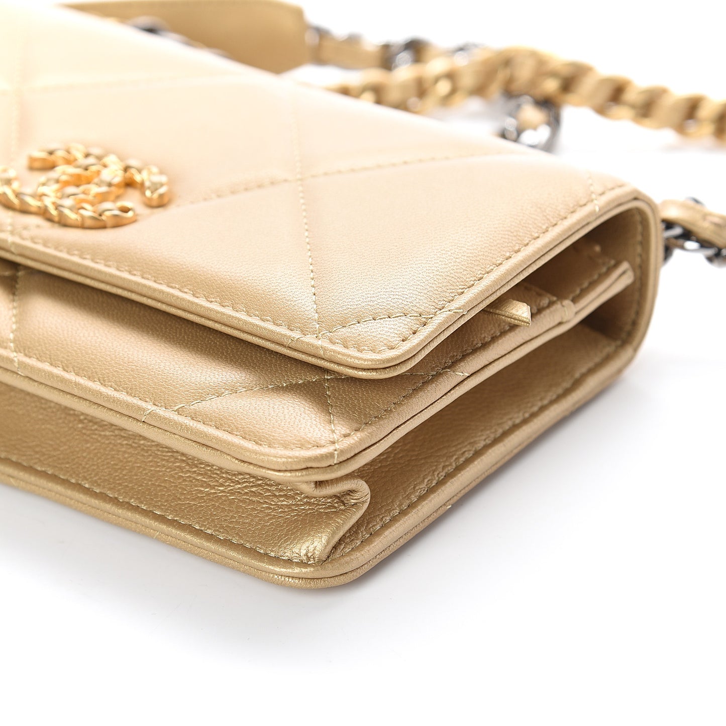 Metallic Goatskin Quilted 19 Wallet On Chain WOC Gold
