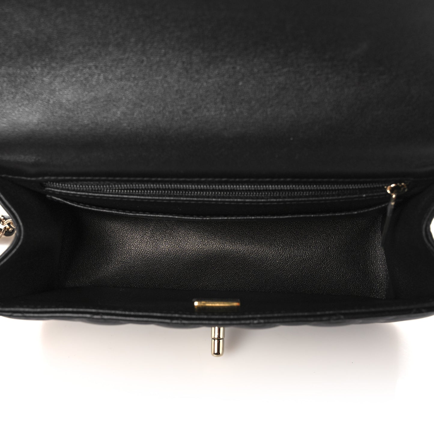 Lambskin Quilted Mini Lion Charm Top Handle Rectangular Flap Black