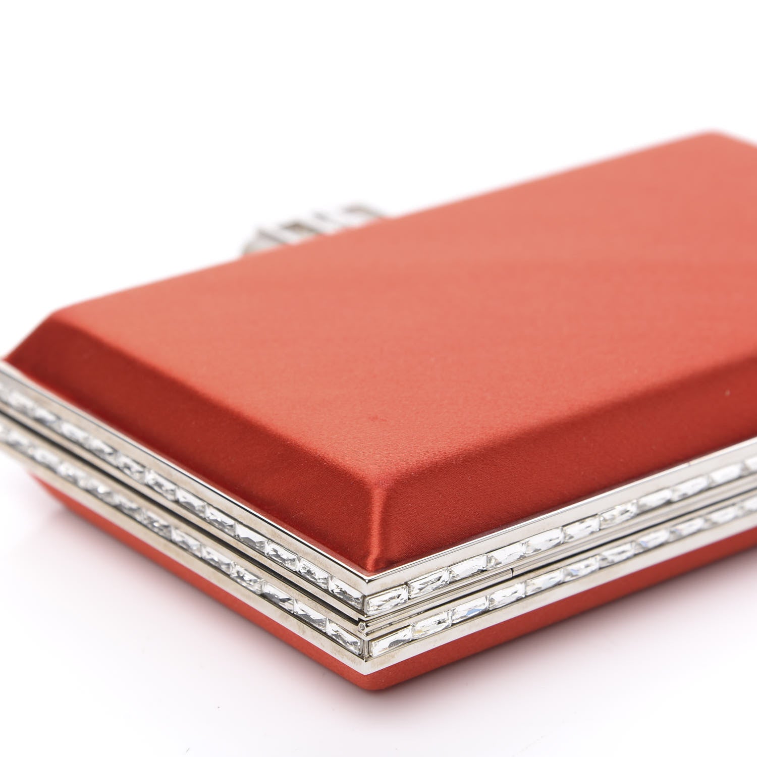 Judith Leiber Satin Crystal Frame Coffered Evening Clutch Red 7 of 9