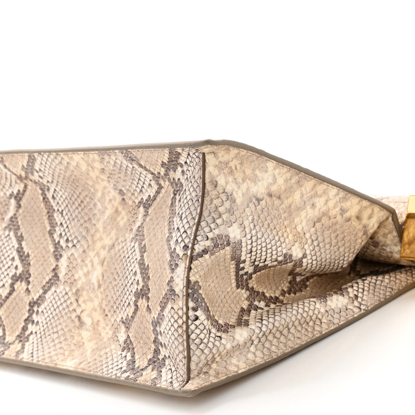Python Embossed Calfskin La Rond Carre Take Out Clutch Beige