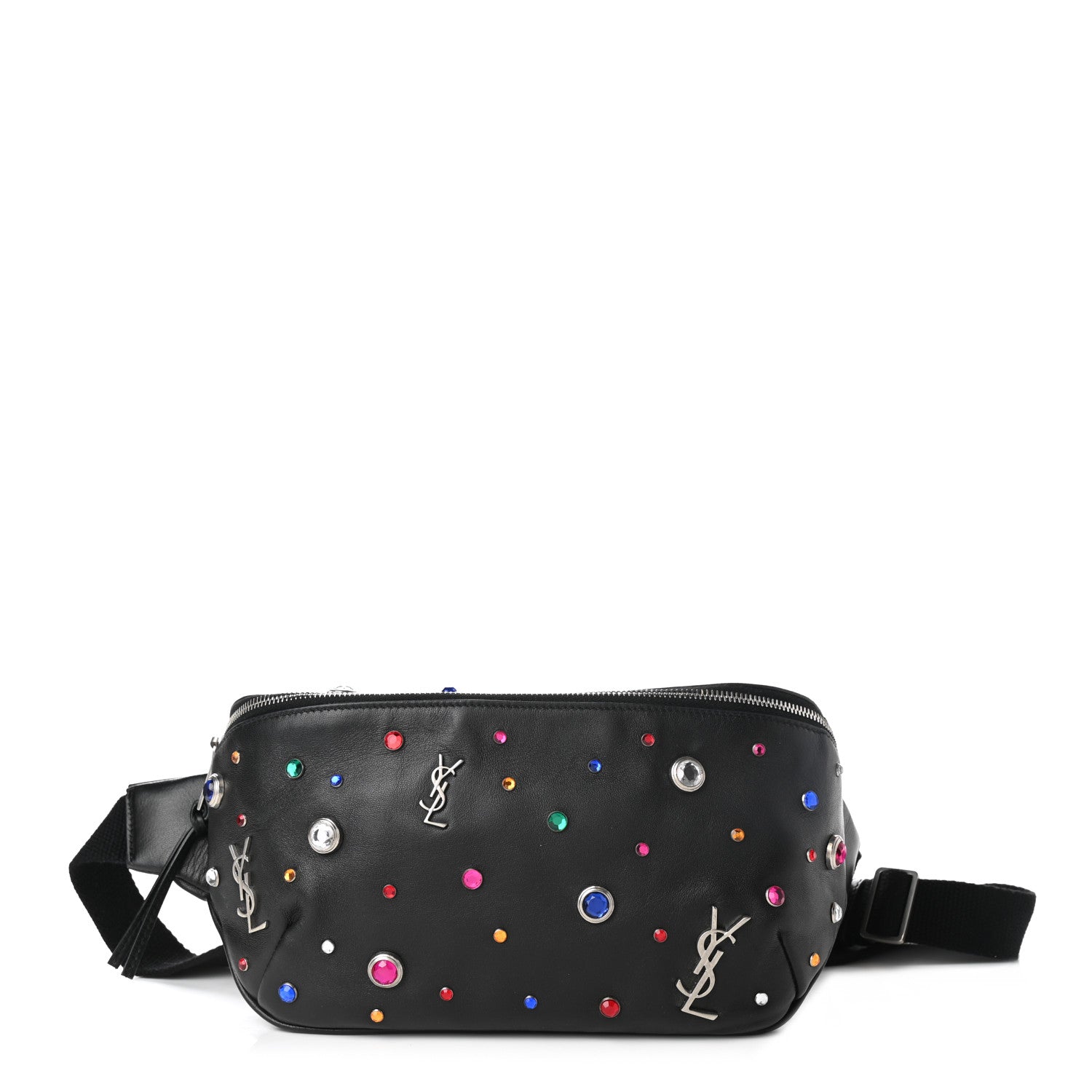 Saint Laurent Calfskin Crystal Embellished Monogram Belt Bag Black 1 of 10