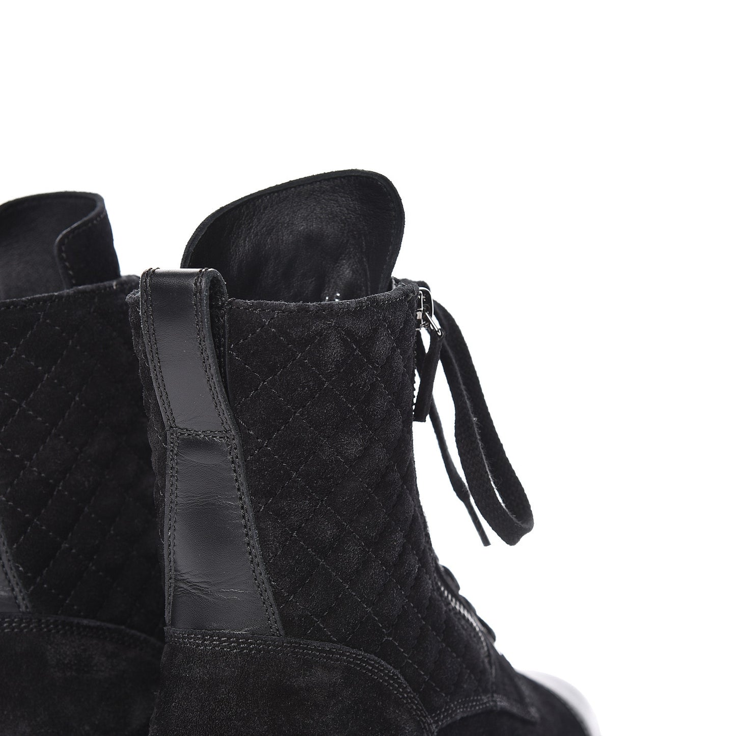 Suede Quilted CC Lace Up Combat Boots 37 Black