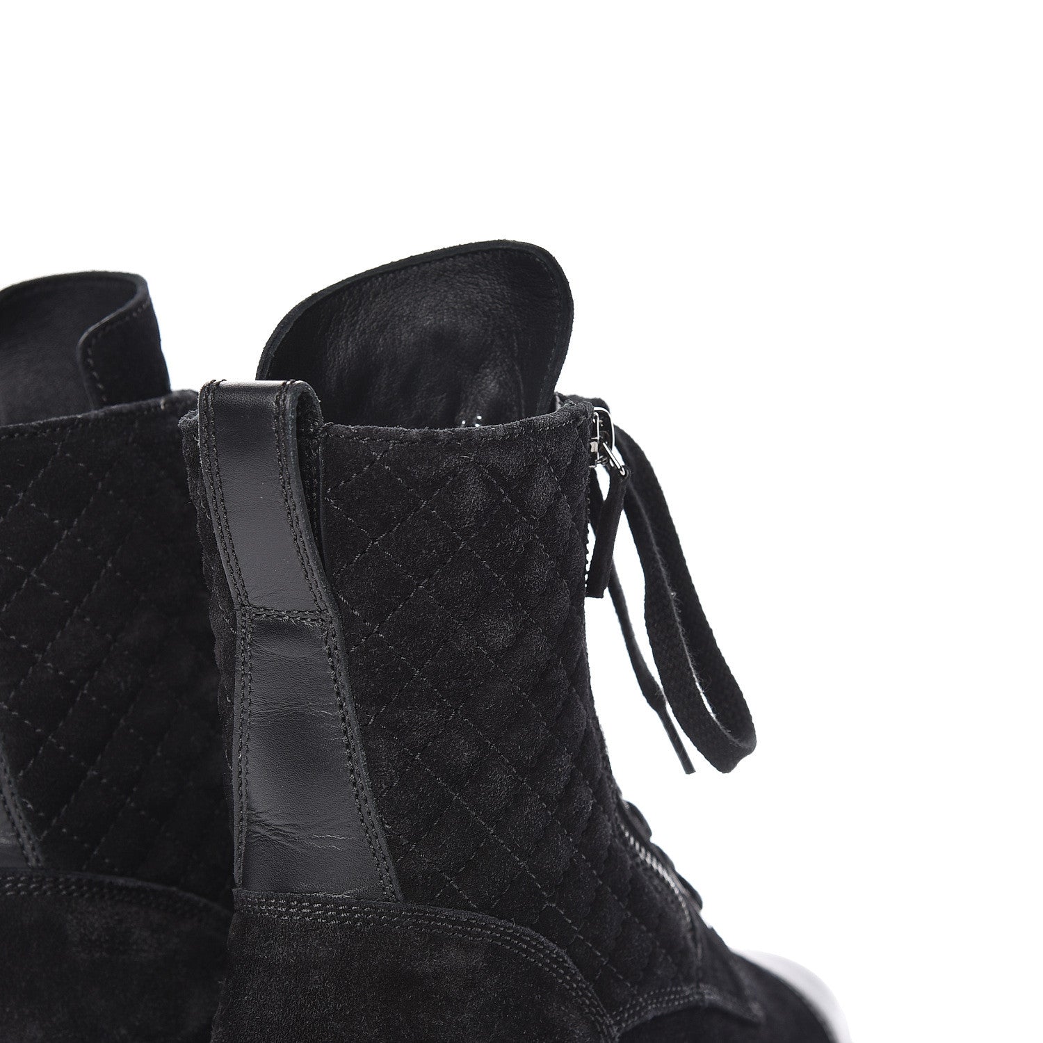 Chanel Suede Quilted CC Lace Up Combat Boots 37 Black 9 of 15