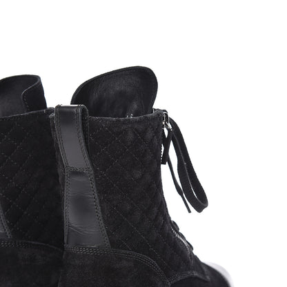 Chanel Suede Quilted CC Lace Up Combat Boots 37 Black 9 of 15