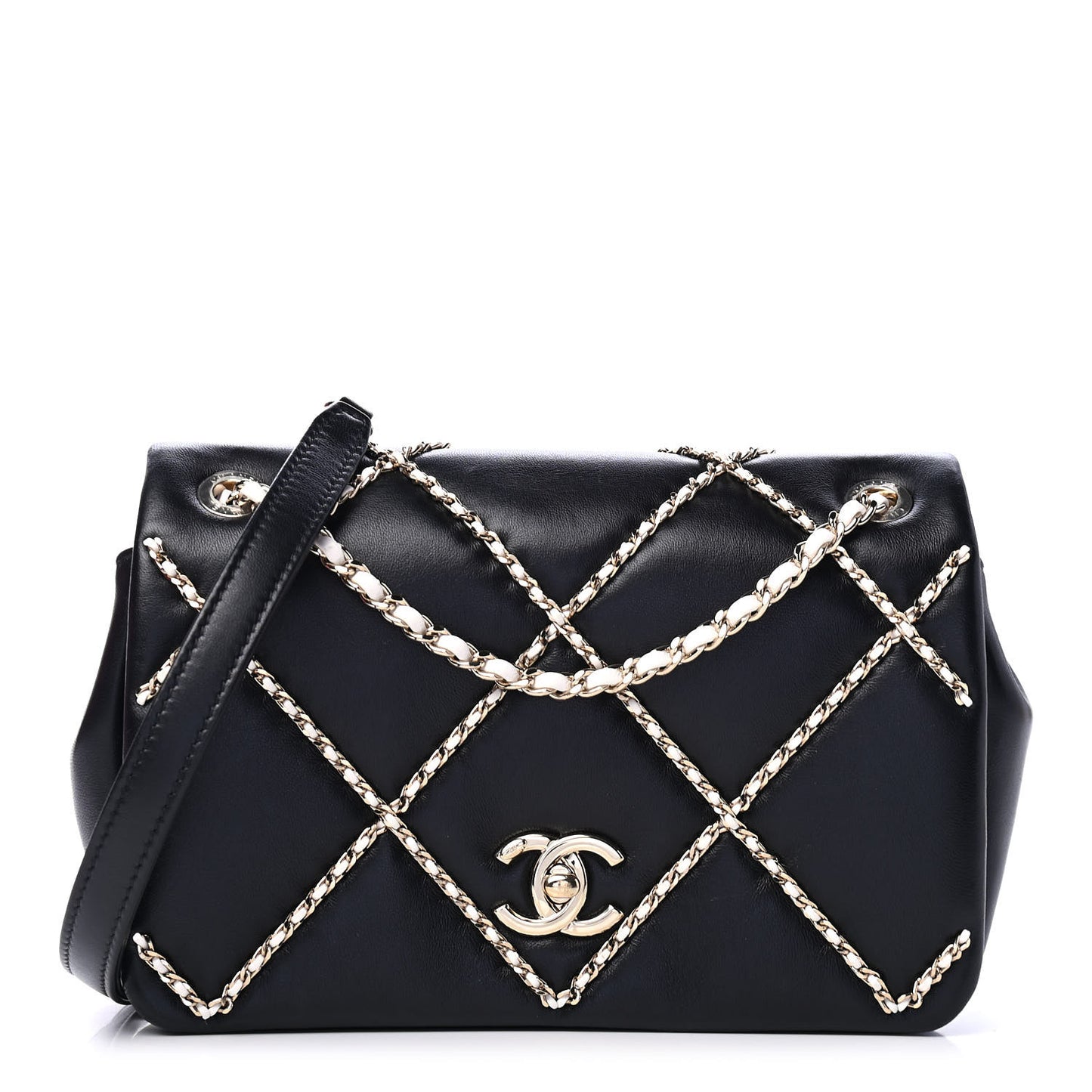 Lambskin Small Entwined Chain Flap Black