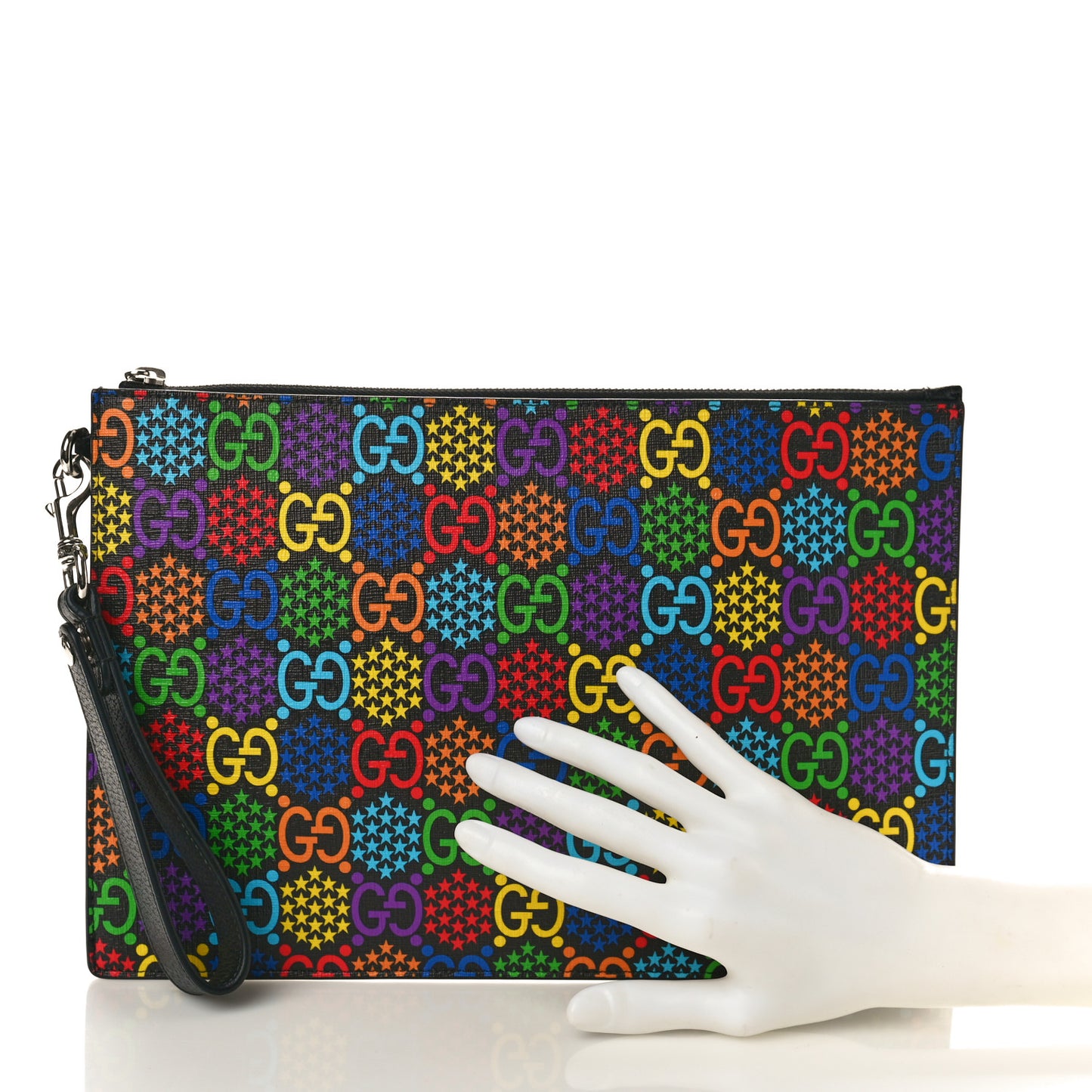 GG Supreme Monogram Psychedelic Zip Wristlet Pouch Black Multicolor