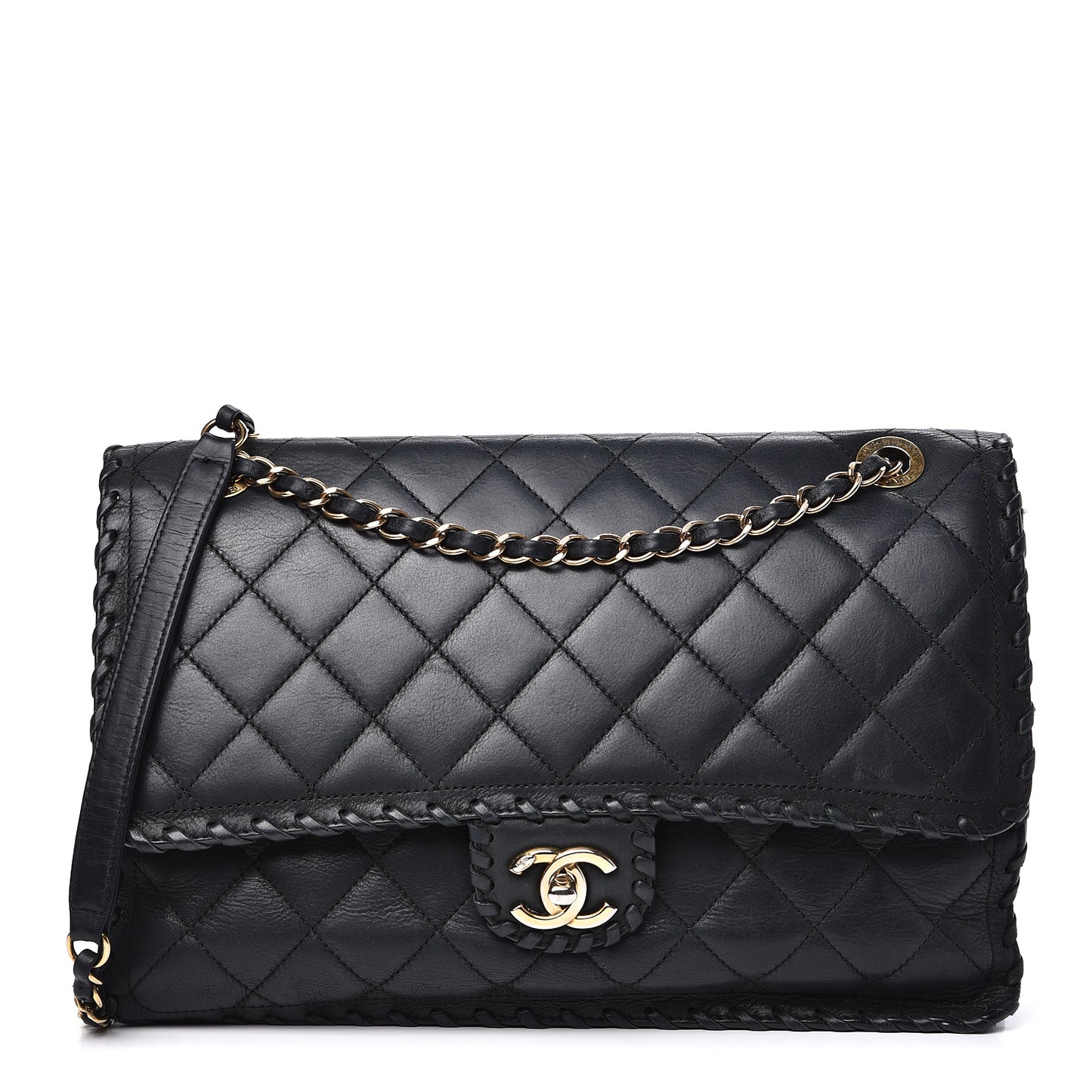 Suede Calfskin Jumbo Happy Stitch Flap Black
