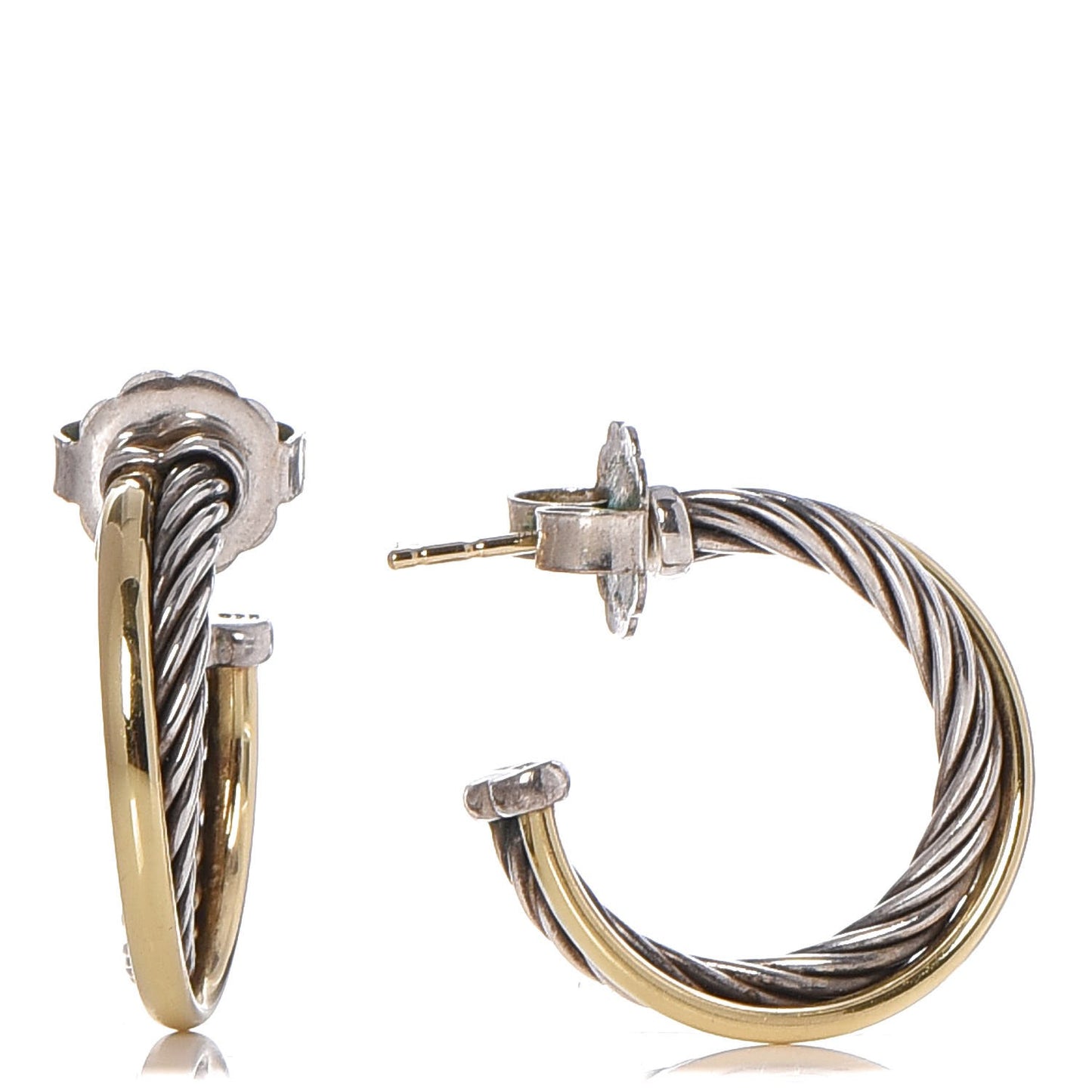Sterling Silver 18K Yellow Gold 23mm Crossover Cable Hoop Earrings
