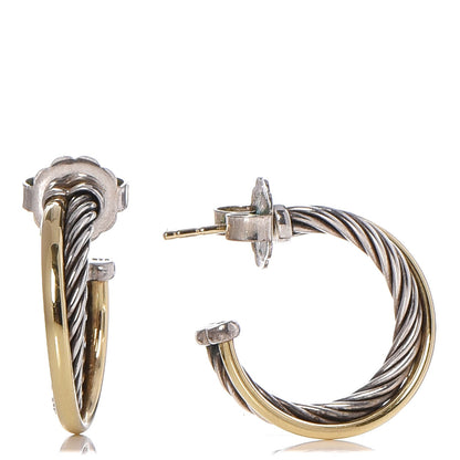 David Yurman Sterling Silver 18K Yellow Gold 23mm Crossover Cable Hoop Earrings 1 of 6