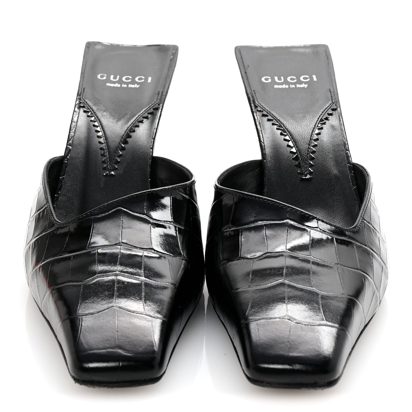 Calfskin Crocodile Embossed Mallory Mules 39 Black