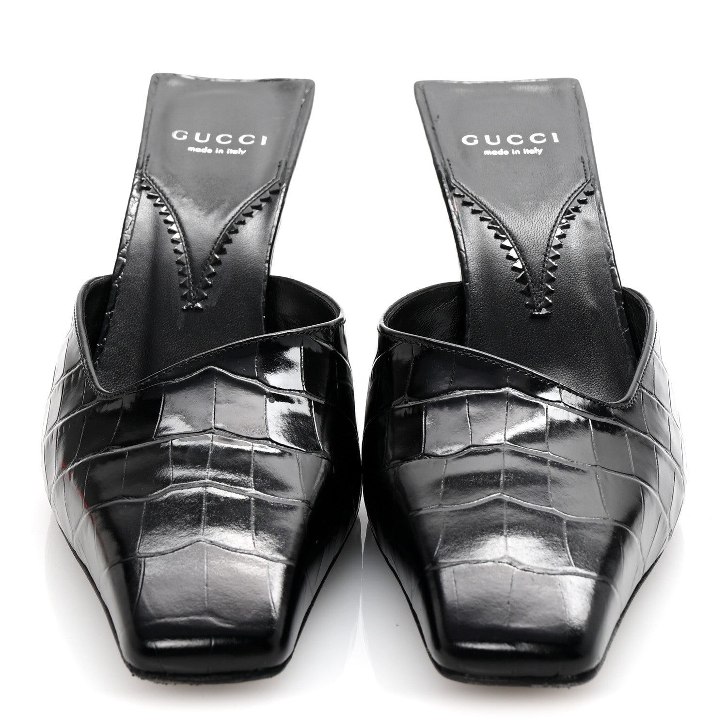 Gucci Calfskin Crocodile Embossed Mallory Mules 39 Black 3 of 10