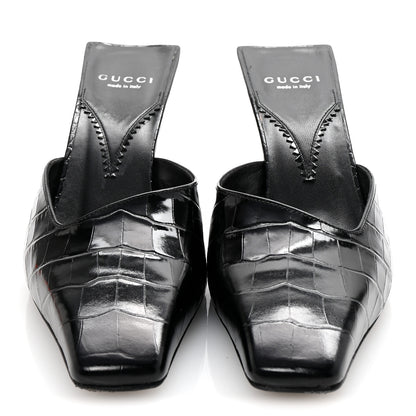 Gucci Calfskin Crocodile Embossed Mallory Mules 39 Black 3 of 10