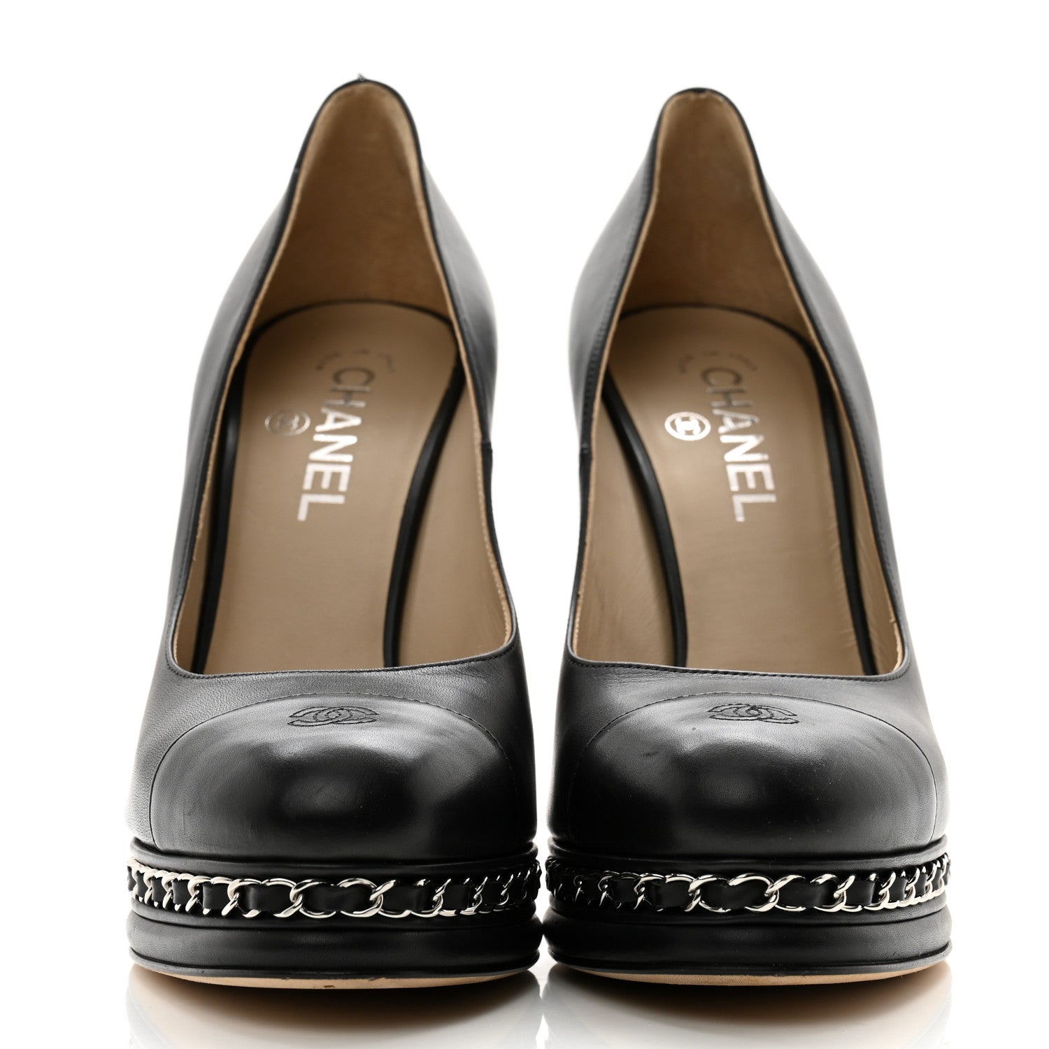 Chanel Calfskin CC Cap Toe Platform Chain Pumps 40 Black 2 of 12