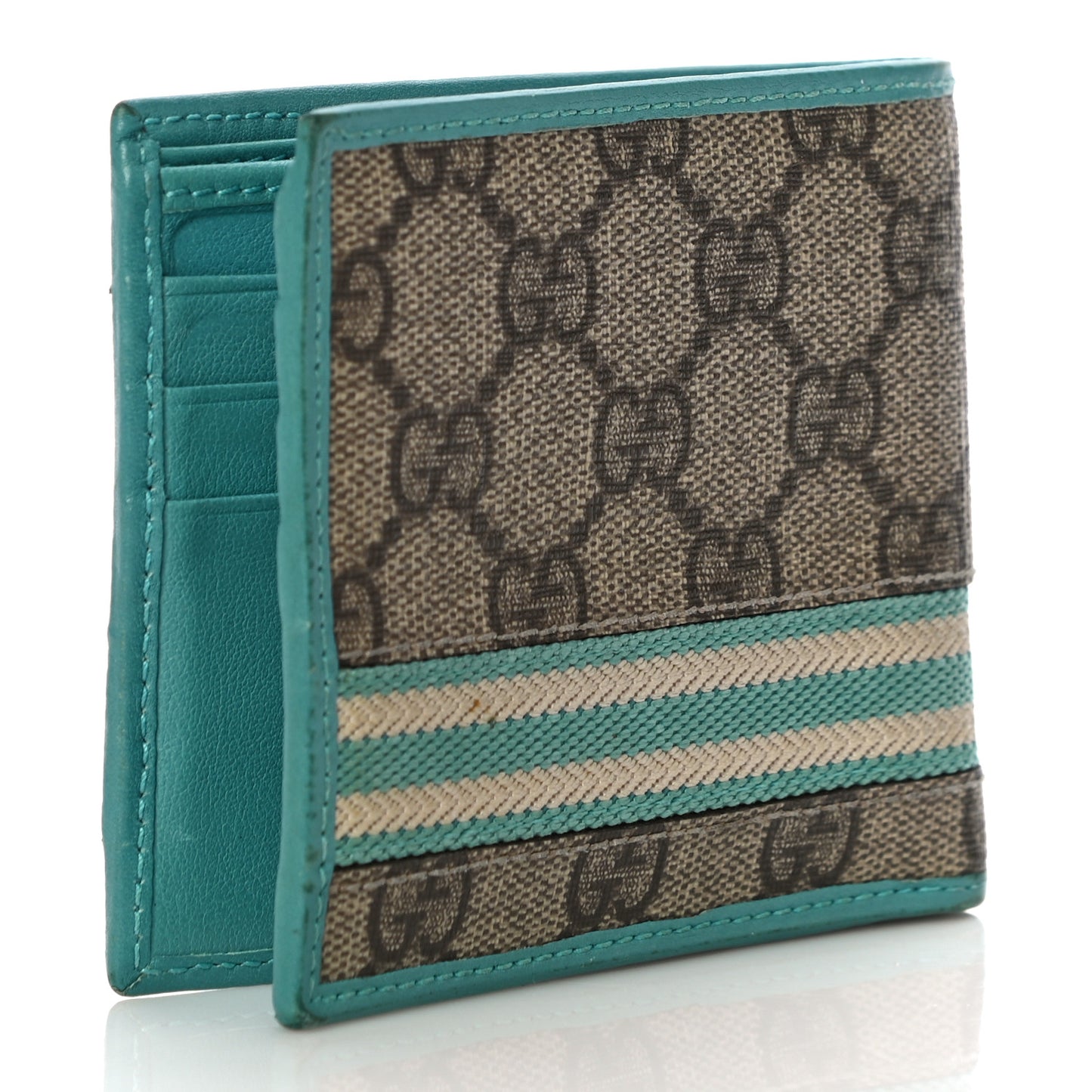 GG Supreme Monogram Web Bi-Fold Wallet White Blue