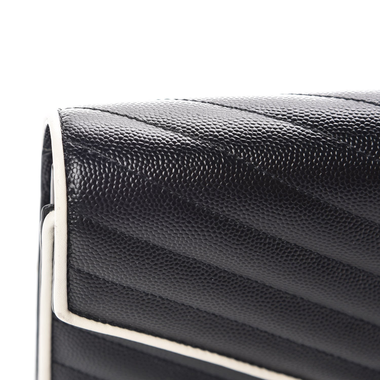 Saint Laurent Grain De Poudre Matelasse Chevron Monogram Chain Wallet Black White 10 of 14