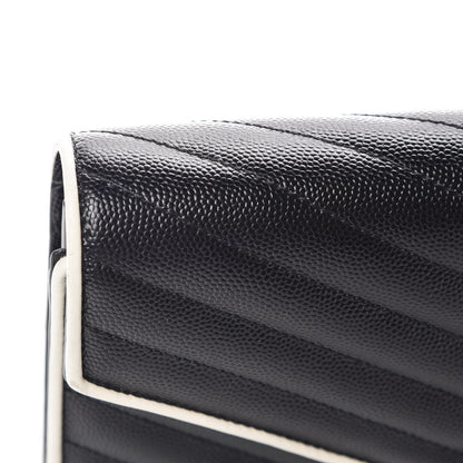Saint Laurent Grain De Poudre Matelasse Chevron Monogram Chain Wallet Black White 10 of 14