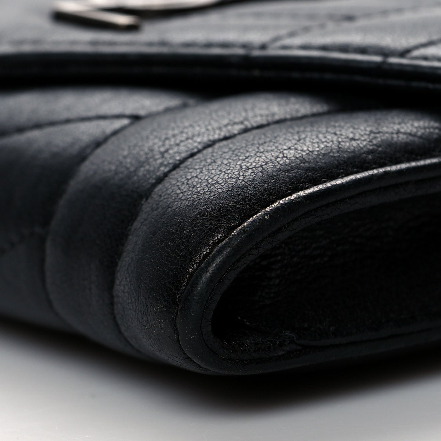 Lambskin Mixed Matelasse Chevron Small Monogram Envelope Wallet Black