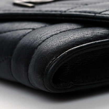 Saint Laurent Lambskin Mixed Matelasse Chevron Small Monogram Envelope Wallet Black 9 of 11