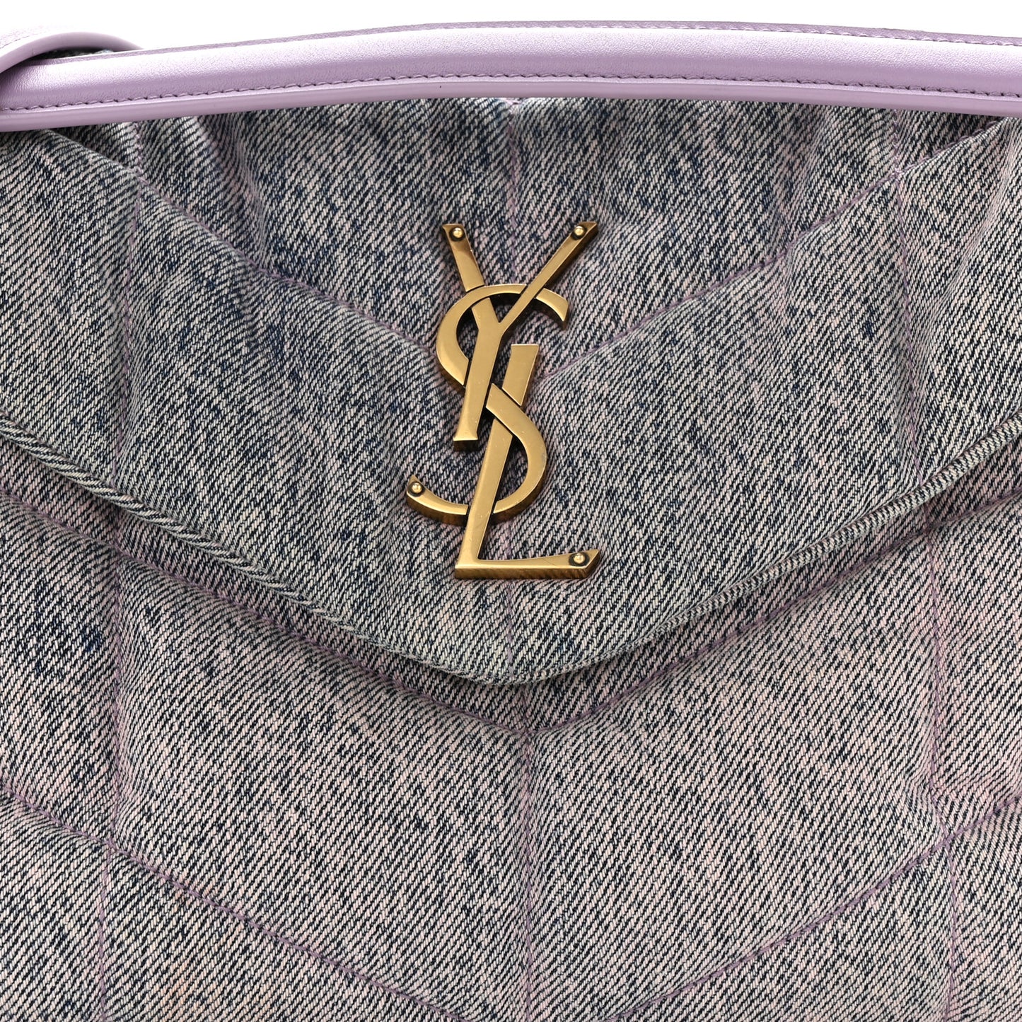 Denim Quilted Small Loulou Puffer Monogram Chain Satchel Bleached Lilac