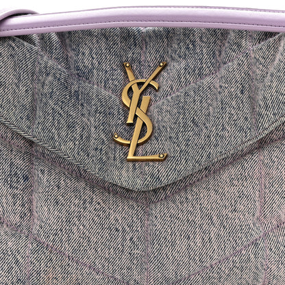 Saint Laurent Denim Quilted Small Loulou Puffer Monogram Chain Satchel Bleached Lilac 8 of 12