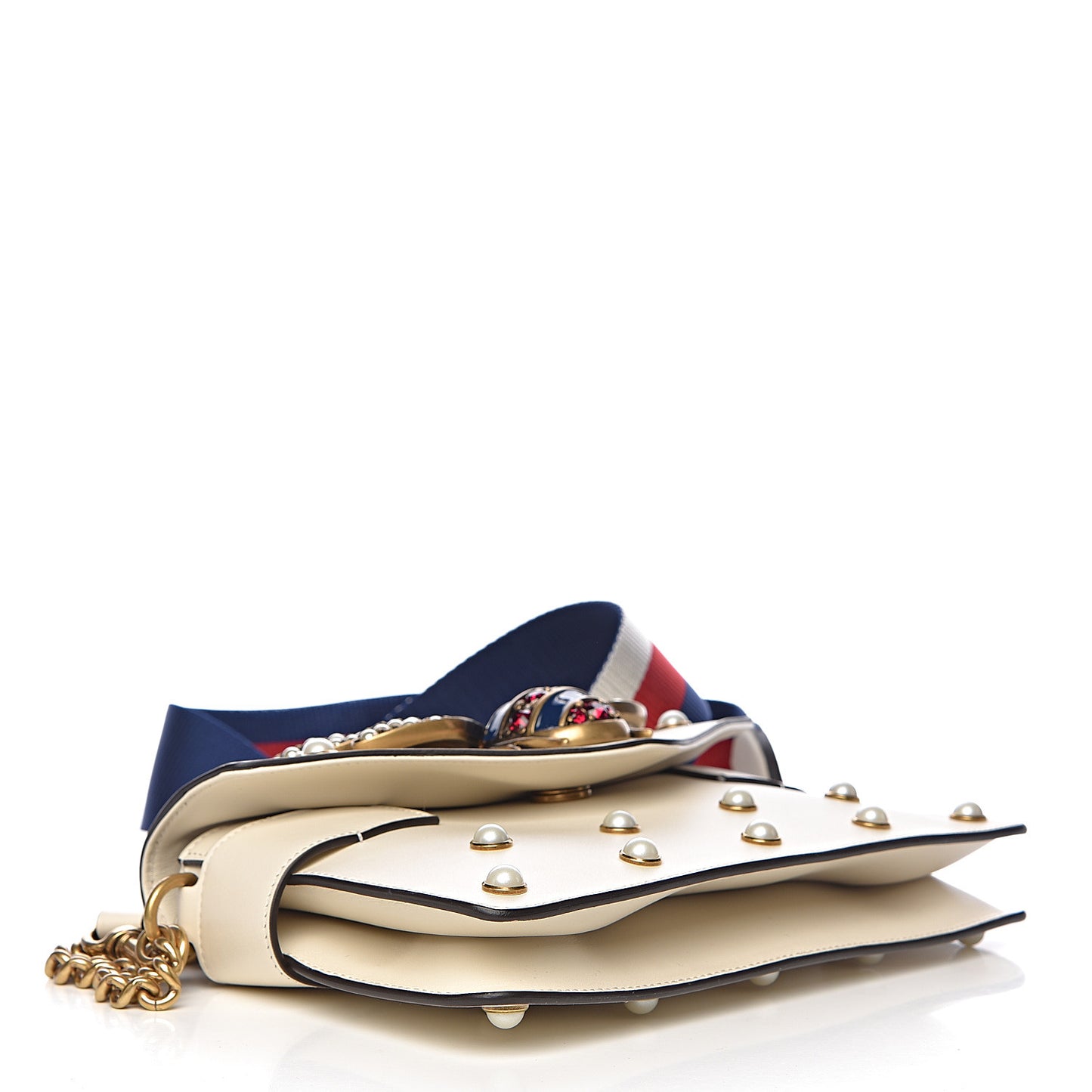 Nappa Pearl Studded Mini Queen Margaret Broadway Shoulder Bag Mystic White