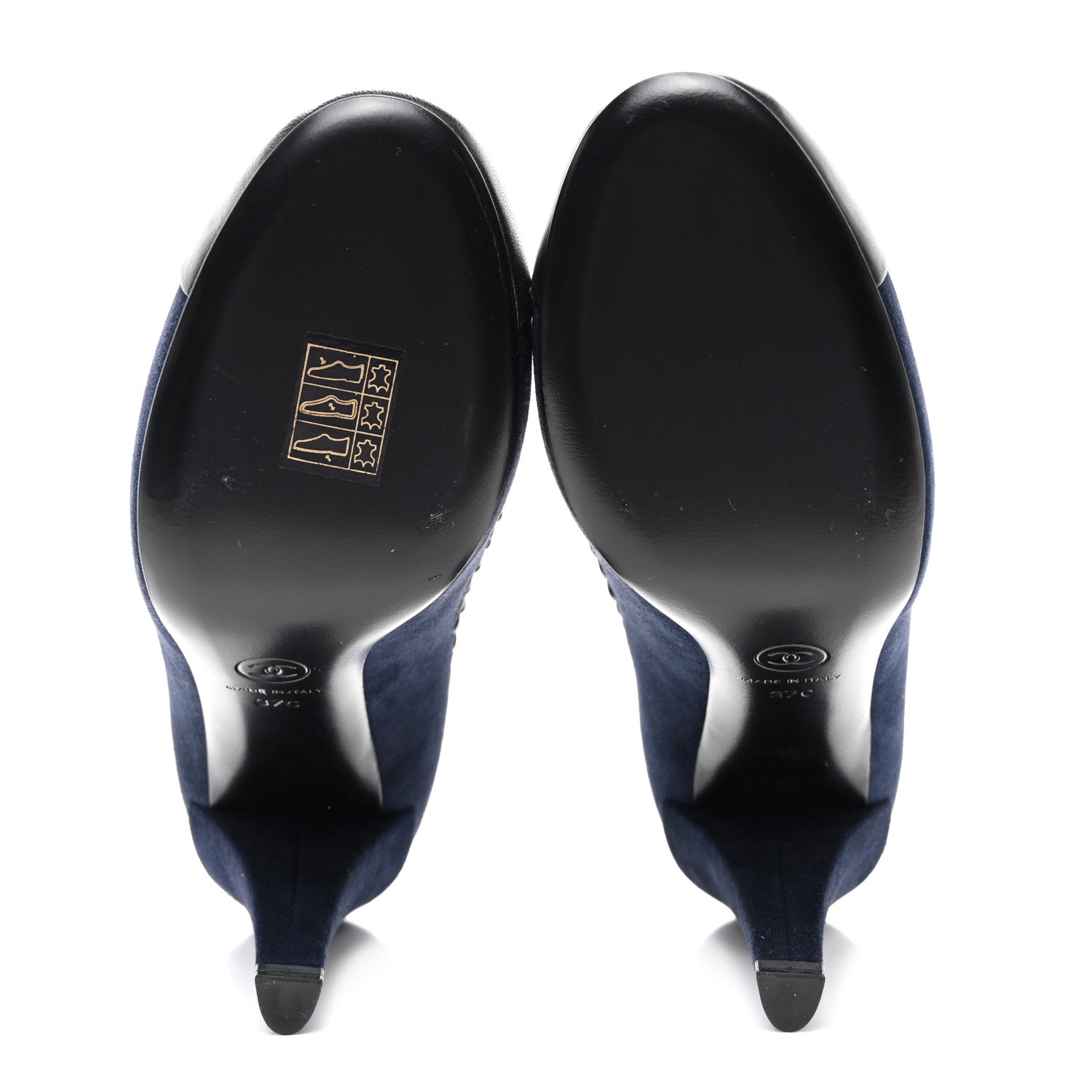 Chanel Suede Lambskin Cap Toe Whipstitch Pumps 37 Navy Black 5 of 8